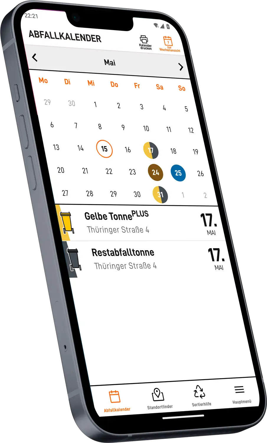 iPhone mit Abfallkalender Screenshot
